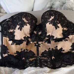 Victoria's Secret Black Lace Overlay on Nude Bandeau Corset